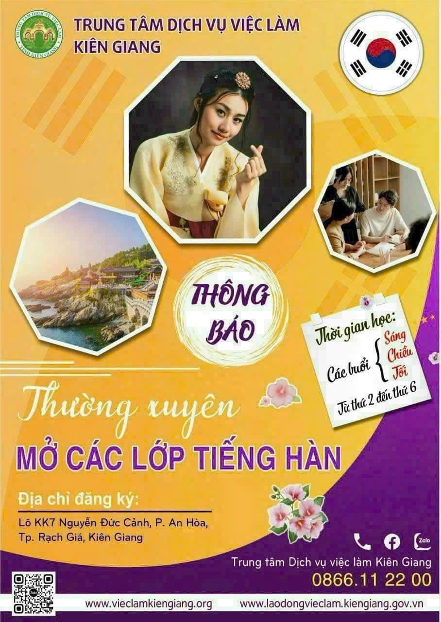 THÔNG BÁO THƯỜNG XUYÊN MỞ CÁC LỚP TIẾNG HÀN